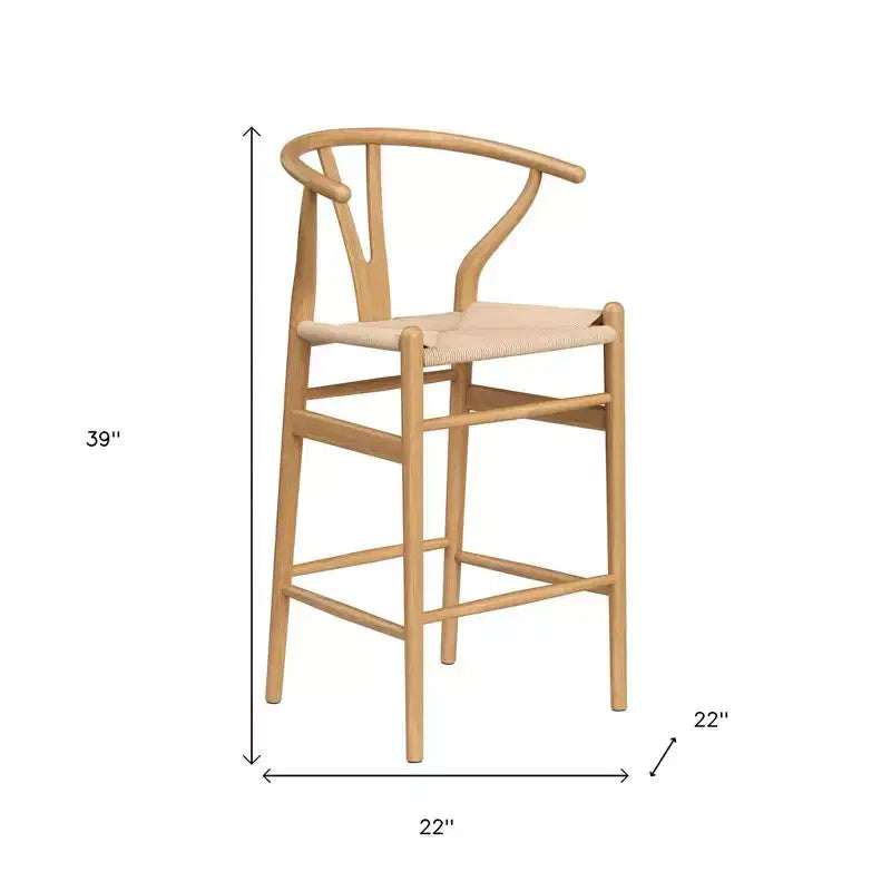 HomeRoots Sgabello da bar da 27 pollici beige e in legno massello naturale, altezza bancone
