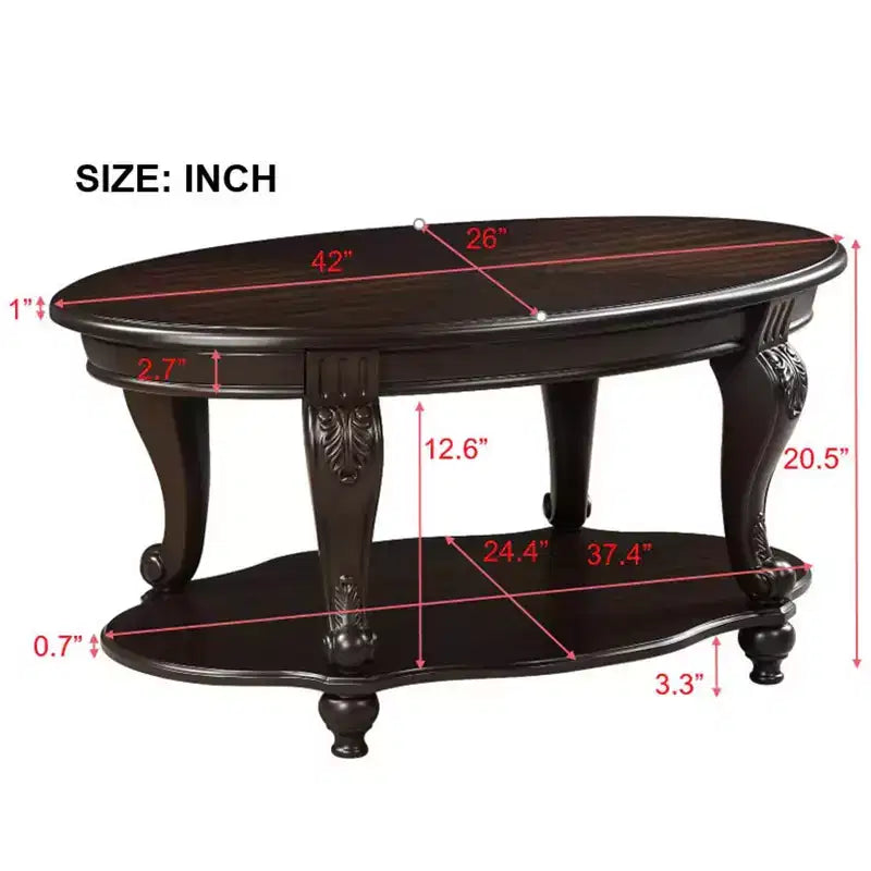 Tavolino da caffè ovale Hostack 42'' in legno con 2 ripiani e mensola aperta per soggiorno, colore Espresso
