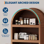 Mobiletto alto e ad arco da 71 pollici, libreria ad arco a 5 ripiani di metà secolo con ante, 3 ripiani aperti ed espositori regolabili, per cucina, soggiorno, ufficio