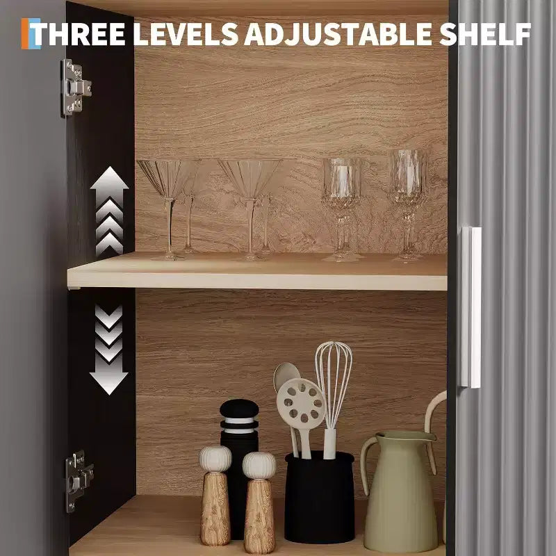 Mobiletto alto e ad arco da 71 pollici, libreria ad arco a 5 ripiani di metà secolo con ante, 3 ripiani aperti ed espositori regolabili, per cucina, soggiorno, ufficio