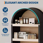 Mobiletto alto e ad arco da 71 pollici, libreria ad arco a 5 ripiani di metà secolo con ante, 3 ripiani aperti ed espositori regolabili, per cucina, soggiorno, ufficio