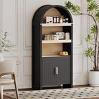 Mobiletto alto e ad arco da 71 pollici, libreria ad arco a 5 ripiani di metà secolo con ante, 3 ripiani aperti ed espositori regolabili, per cucina, soggiorno, ufficio