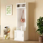 CLIHOME Appendiabiti da Ingresso Minimalista con Mobiletto e 6 Ganci, Panca Contenitore Multifunzionale con Attaccapanni, Elegante Mobiletto da Foyer