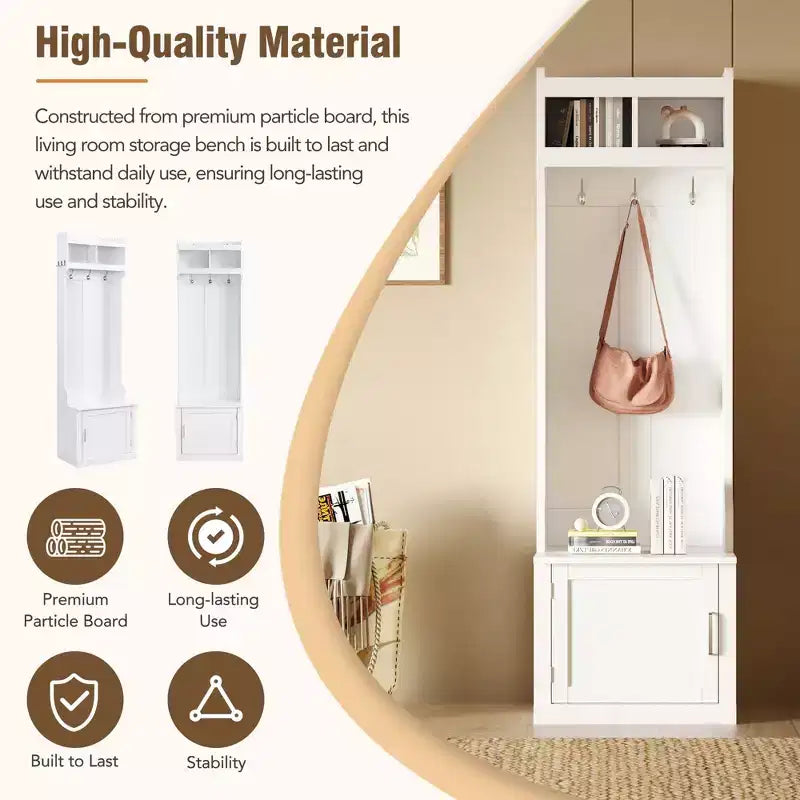 CLIHOME Appendiabiti da Ingresso Minimalista con Mobiletto e 6 Ganci, Panca Contenitore Multifunzionale con Attaccapanni, Elegante Mobiletto da Foyer