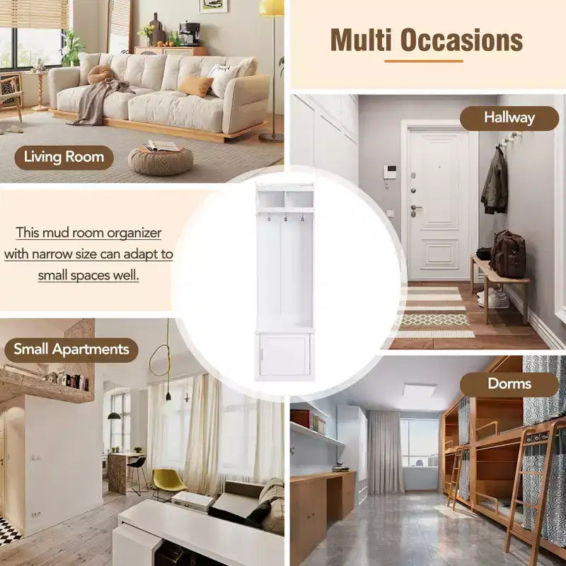 CLIHOME Appendiabiti da Ingresso Minimalista con Mobiletto e 6 Ganci, Panca Contenitore Multifunzionale con Attaccapanni, Elegante Mobiletto da Foyer
