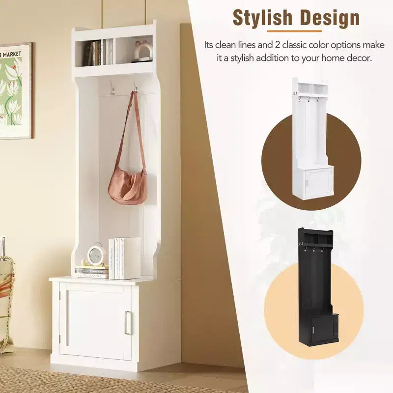 CLIHOME Appendiabiti da Ingresso Minimalista con Mobiletto e 6 Ganci, Panca Contenitore Multifunzionale con Attaccapanni, Elegante Mobiletto da Foyer