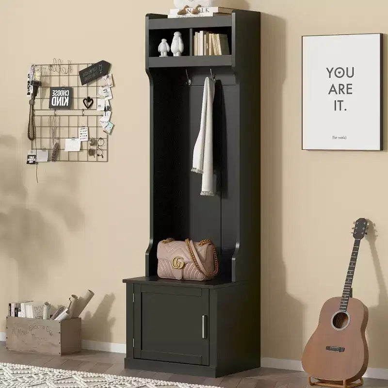 CLIHOME Appendiabiti da Ingresso Minimalista con Mobiletto e 6 Ganci, Panca Contenitore Multifunzionale con Attaccapanni, Elegante Mobiletto da Foyer