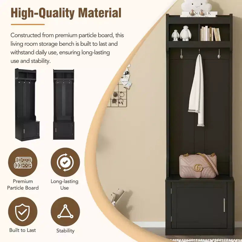 CLIHOME Appendiabiti da Ingresso Minimalista con Mobiletto e 6 Ganci, Panca Contenitore Multifunzionale con Attaccapanni, Elegante Mobiletto da Foyer