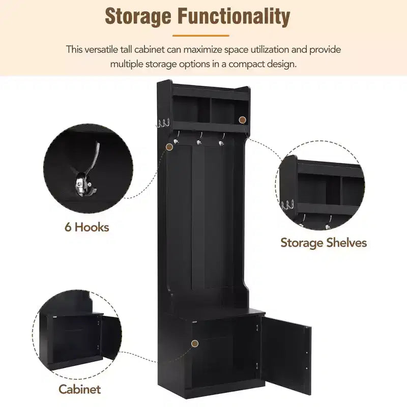 CLIHOME Appendiabiti da Ingresso Minimalista con Mobiletto e 6 Ganci, Panca Contenitore Multifunzionale con Attaccapanni, Elegante Mobiletto da Foyer