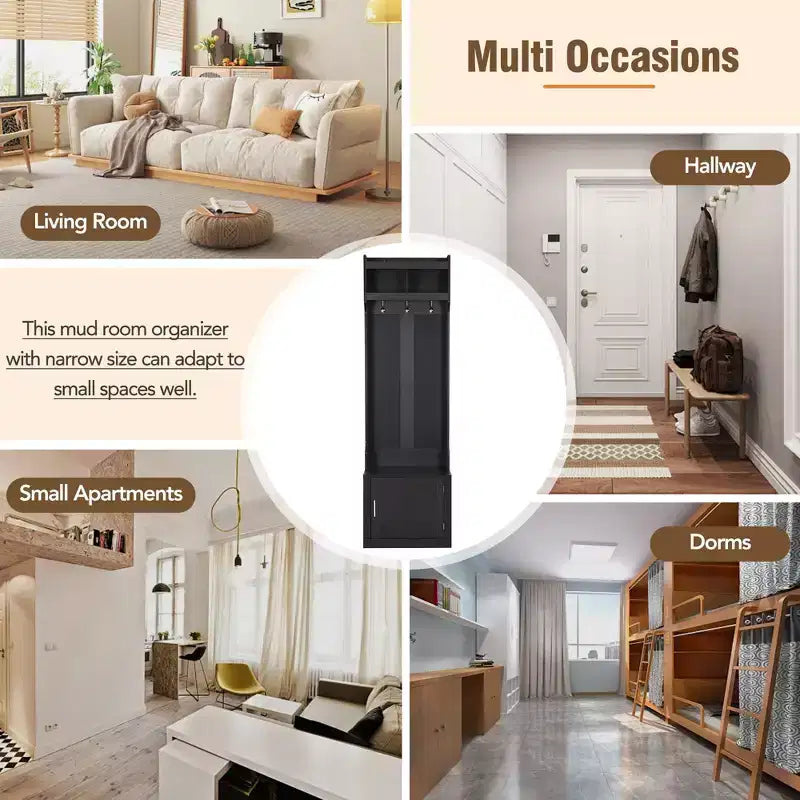 CLIHOME Appendiabiti da Ingresso Minimalista con Mobiletto e 6 Ganci, Panca Contenitore Multifunzionale con Attaccapanni, Elegante Mobiletto da Foyer