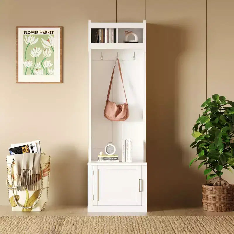 CLIHOME Appendiabiti da Ingresso Minimalista con Mobiletto e 6 Ganci, Panca Contenitore Multifunzionale con Attaccapanni, Elegante Mobiletto da Foyer