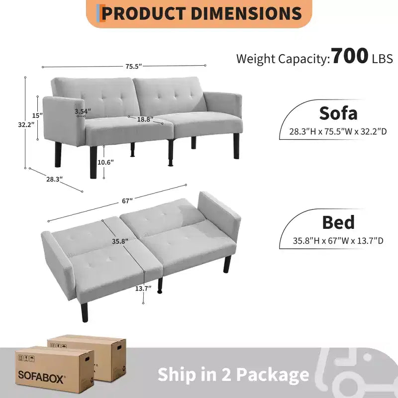 Divano letto a due posti, divano reclinabile regolabile in 3 posizioni, design rialzato da terra per una facile pulizia, divano pieghevole moderno per soggiorno, appartamento, ufficio