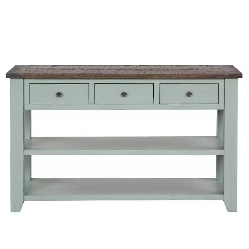Hostack Tavolo Console con piano in legno massello da 48 pollici, 3 cassetti e 2 ripiani, piano retrò blu e marrone