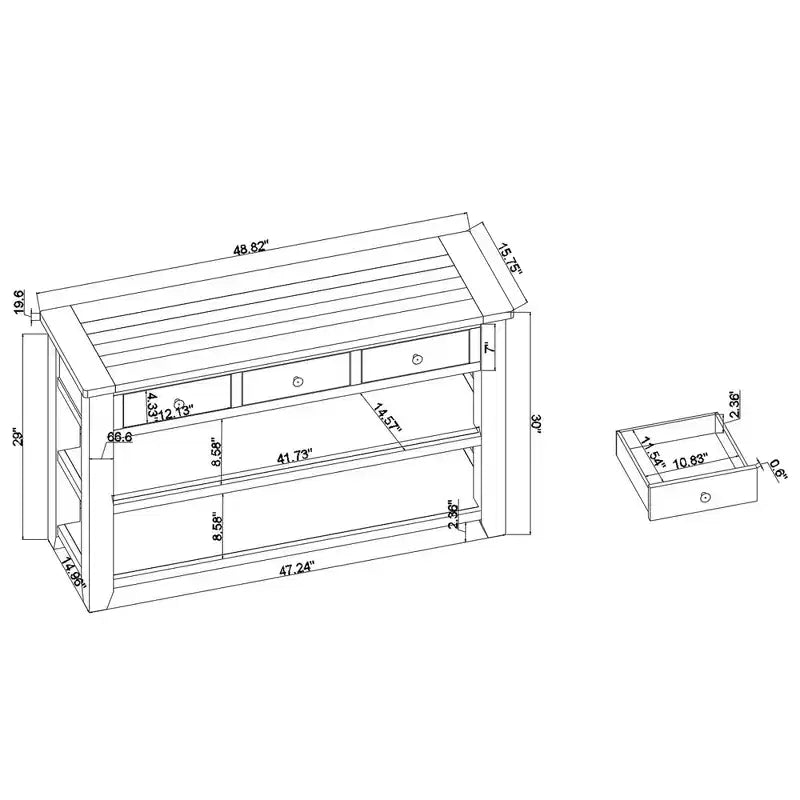 Hostack Tavolo Console con piano in legno massello da 48 pollici, 3 cassetti e 2 ripiani, piano retrò blu e marrone
