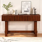 Hostack 52'' Farmhouse Fluted Console Table with Storage Drawers and Solid Wood Legs for Living Room and Hallway, Cherry