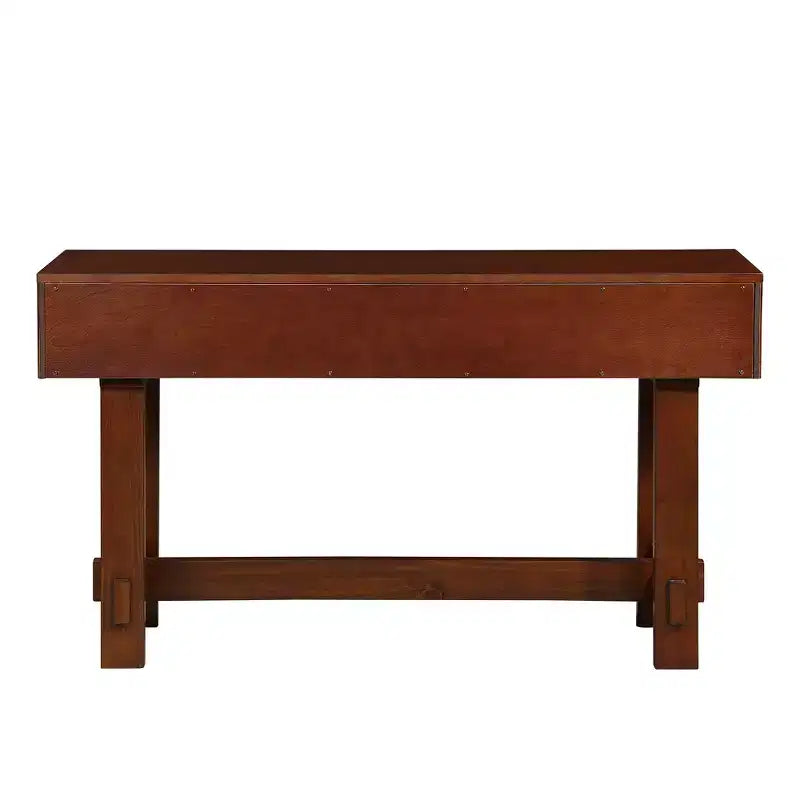 Hostack 52" Tavolo Consolle da Fattoria Scanalato con Cassetti e Gambe in Legno Massiccio per Soggiorno e Ingresso, Ciliegio
