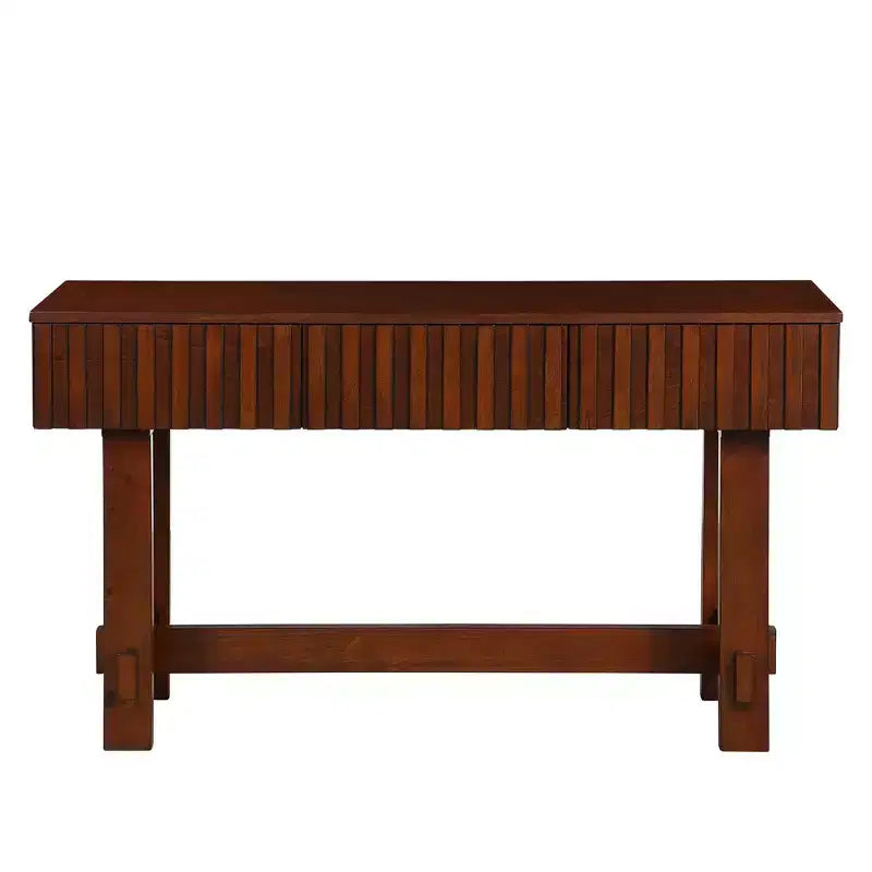 Hostack 52" Tavolo Consolle da Fattoria Scanalato con Cassetti e Gambe in Legno Massiccio per Soggiorno e Ingresso, Ciliegio