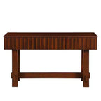Hostack 52" Tavolo Consolle da Fattoria Scanalato con Cassetti e Gambe in Legno Massiccio per Soggiorno e Ingresso, Ciliegio