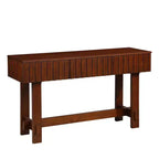 Hostack 52" Tavolo Consolle da Fattoria Scanalato con Cassetti e Gambe in Legno Massiccio per Soggiorno e Ingresso, Ciliegio