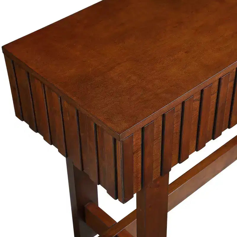 Hostack 52" Tavolo Consolle da Fattoria Scanalato con Cassetti e Gambe in Legno Massiccio per Soggiorno e Ingresso, Ciliegio