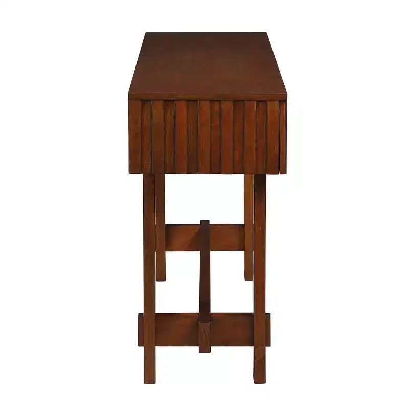 Hostack 52" Tavolo Consolle da Fattoria Scanalato con Cassetti e Gambe in Legno Massiccio per Soggiorno e Ingresso, Ciliegio