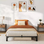 Metal Twin Size Bed Frame for Bedroom, Heavy Duty Sturdy Bed Frame with Storage Space, Easy Assembly, No Box Spring Needed, Black, 14 Inch, Twin
