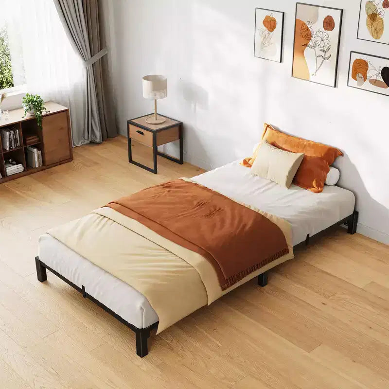 Struttura letto in metallo singola per camera da letto, robusta e resistente con spazio contenitore, facile da montare, non necessita di rete, nera, 14 pollici, singola