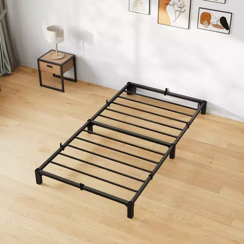 Struttura letto in metallo singola per camera da letto, robusta e resistente con spazio contenitore, facile da montare, non necessita di rete, nera, 14 pollici, singola