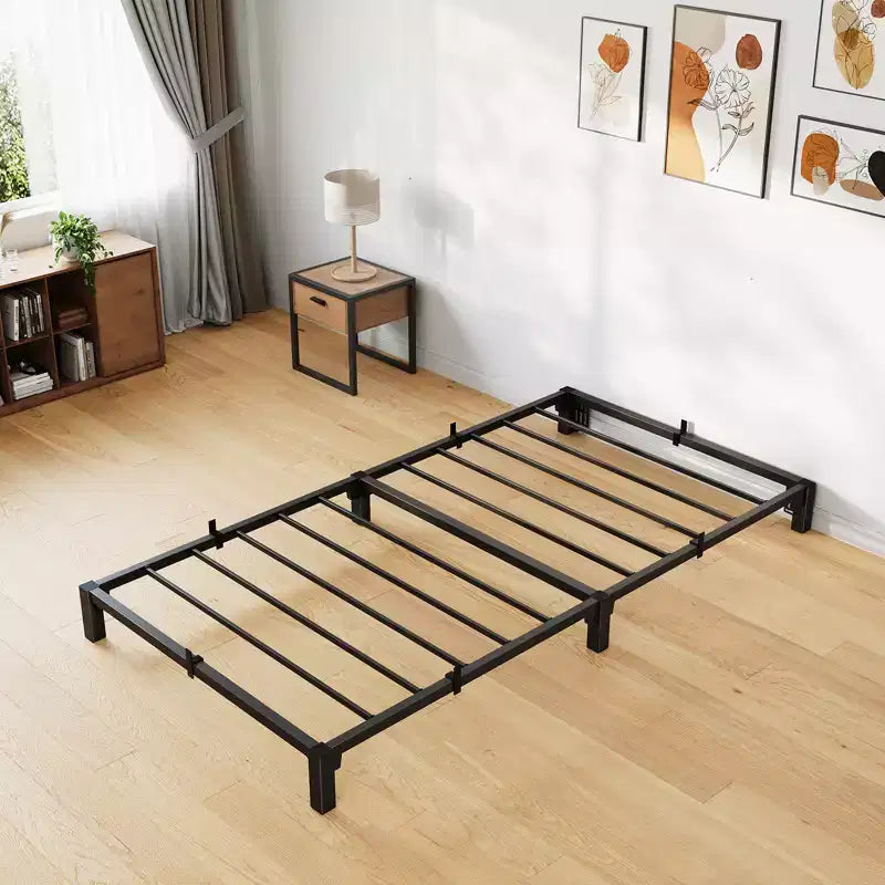 Struttura letto in metallo singola per camera da letto, robusta e resistente con spazio contenitore, facile da montare, non necessita di rete, nera, 14 pollici, singola