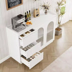 COZONY Mobile credenza 48" con 3 cassetti, ante in vetro e luci a LED, credenza moderna da bar per cucina e sala da pranzo