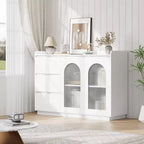 COZONY Mobile credenza 48" con 3 cassetti, ante in vetro e luci a LED, credenza moderna da bar per cucina e sala da pranzo