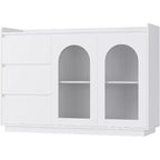 COZONY Mobile credenza 48" con 3 cassetti, ante in vetro e luci a LED, credenza moderna da bar per cucina e sala da pranzo