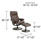 Poltrona Reclinabile Moderna BenchMaster Bruce in Similpelle Marrone Cioccolato con Poggiapiedi Ottomano, Girevole Manuale Ergonomica per Camera da Letto