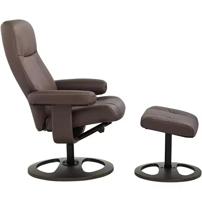 Poltrona Reclinabile Moderna BenchMaster Bruce in Similpelle Marrone Cioccolato con Poggiapiedi Ottomano, Girevole Manuale Ergonomica per Camera da Letto