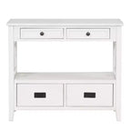 Hostack Tavolo Consolle da 36'' in Legno Stile Fattoria con 4 Cassetti e 1 Ripiano per Ingresso e Soggiorno, Bianco Antico