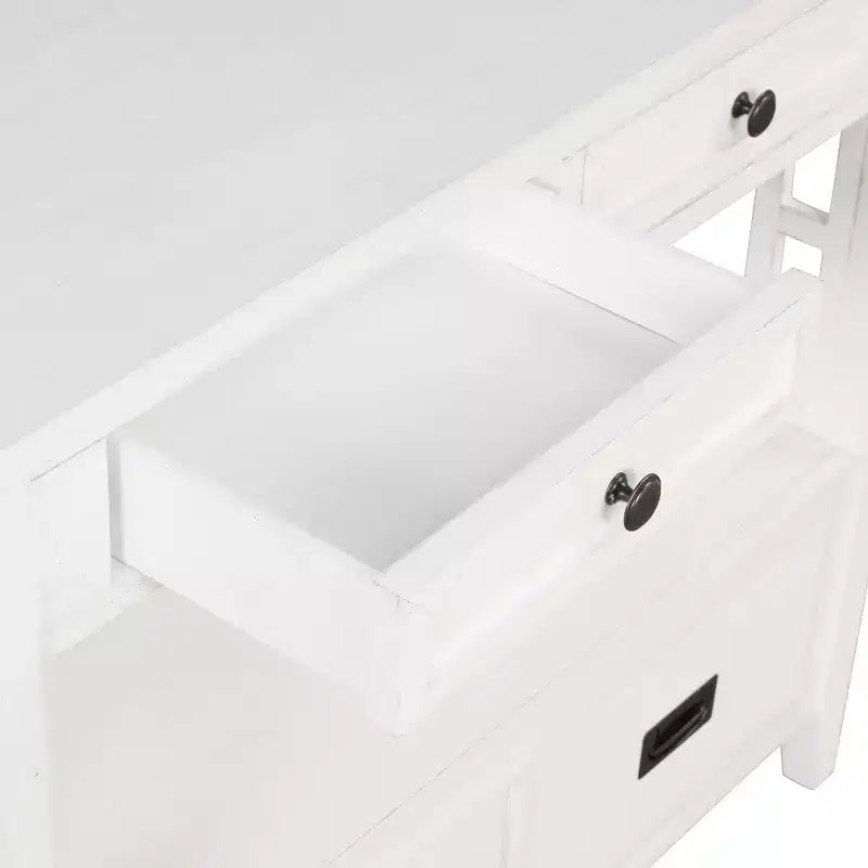 Hostack Tavolo Consolle da 36'' in Legno Stile Fattoria con 4 Cassetti e 1 Ripiano per Ingresso e Soggiorno, Bianco Antico