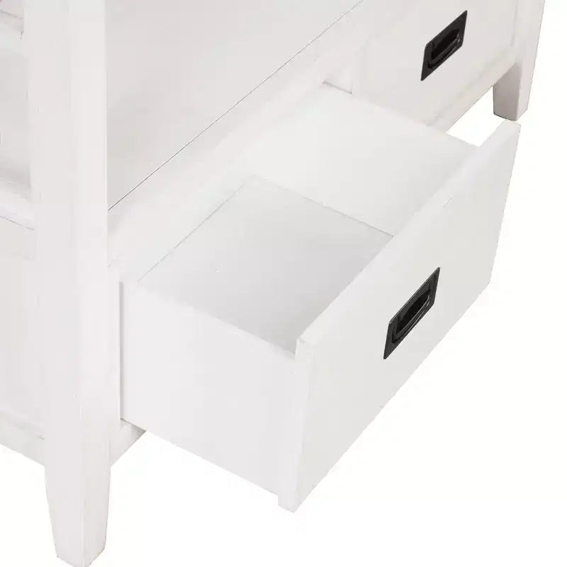 Hostack Tavolo Consolle da 36'' in Legno Stile Fattoria con 4 Cassetti e 1 Ripiano per Ingresso e Soggiorno, Bianco Antico