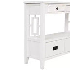Hostack Tavolo Consolle da 36'' in Legno Stile Fattoria con 4 Cassetti e 1 Ripiano per Ingresso e Soggiorno, Bianco Antico