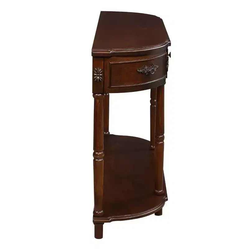 Hostack 52'' Tavolo Consolle Retrò Curvo in Legno con Ripiano Aperto e 2 Cassetti per Soggiorno e Ingresso, Ciliegio