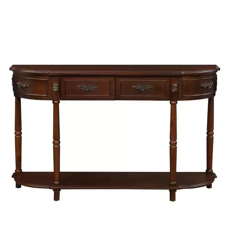 Hostack 52'' Tavolo Consolle Retrò Curvo in Legno con Ripiano Aperto e 2 Cassetti per Soggiorno e Ingresso, Ciliegio