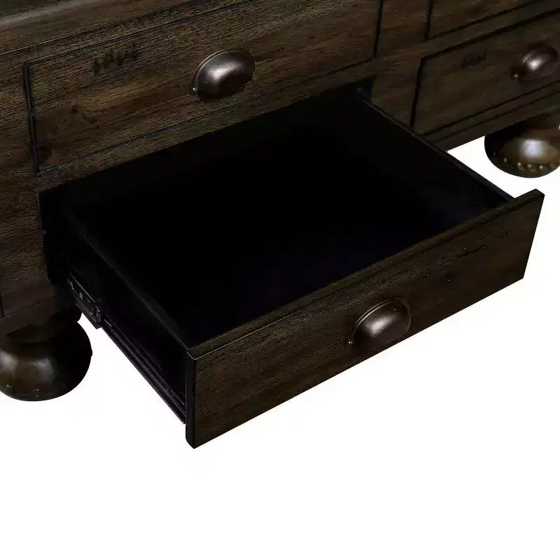 Tavolino da caffè in legno Hostack da 40'' con 4 cassetti e gambe decorate con rivetti per soggiorno, facile da montare, color espresso