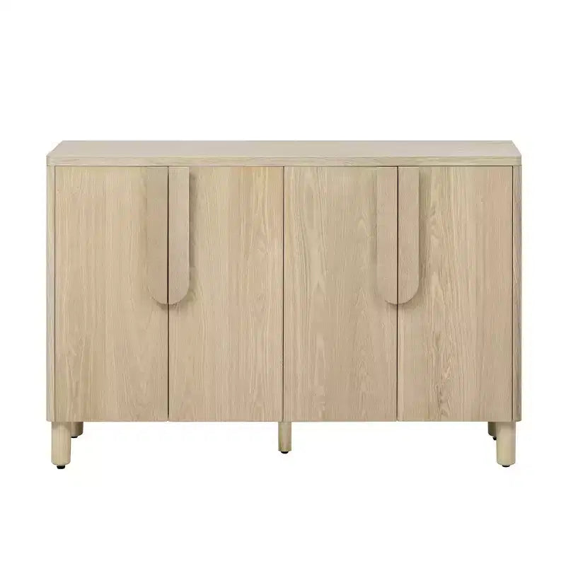 Luxystar Mobile Credenza a 4 Ante con Spazio Contenitore, Maniglie ad Arco Uniche e Ripiani Regolabili per Sala da Pranzo e Soggiorno, Naturale