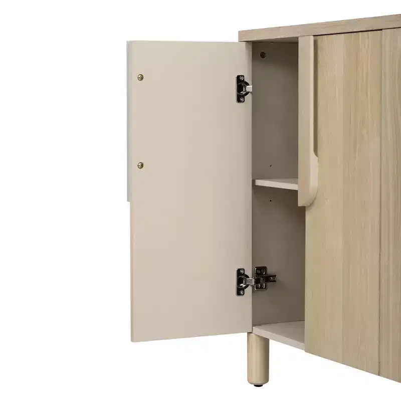 Luxystar Mobile Credenza a 4 Ante con Spazio Contenitore, Maniglie ad Arco Uniche e Ripiani Regolabili per Sala da Pranzo e Soggiorno, Naturale