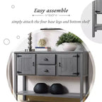 Tavolo a credenza in legno massello da 48 pollici con 2 cassetti, armadietti e ripiano inferiore, mobile buffet contenitore in stile vintage per soggiorno, cucina