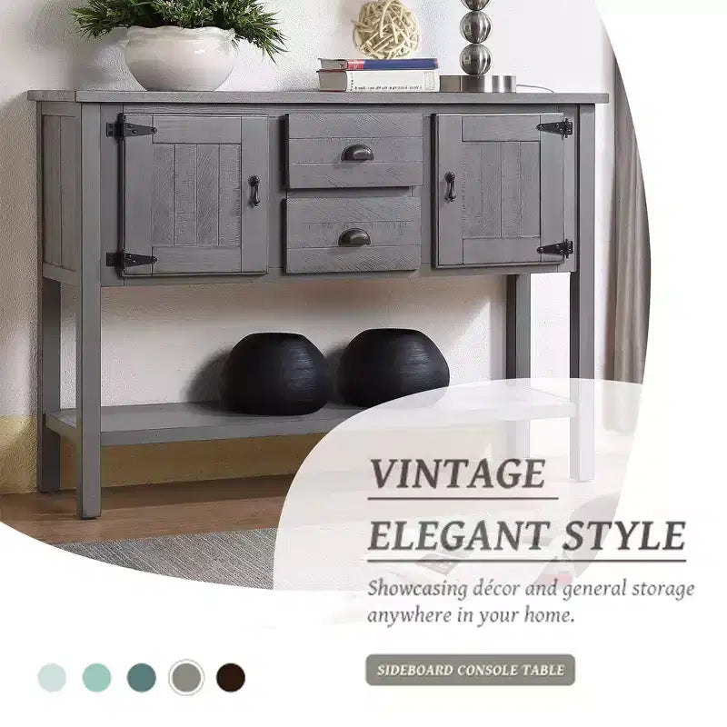 Tavolo a credenza in legno massello da 48 pollici con 2 cassetti, armadietti e ripiano inferiore, mobile buffet contenitore in stile vintage per soggiorno, cucina