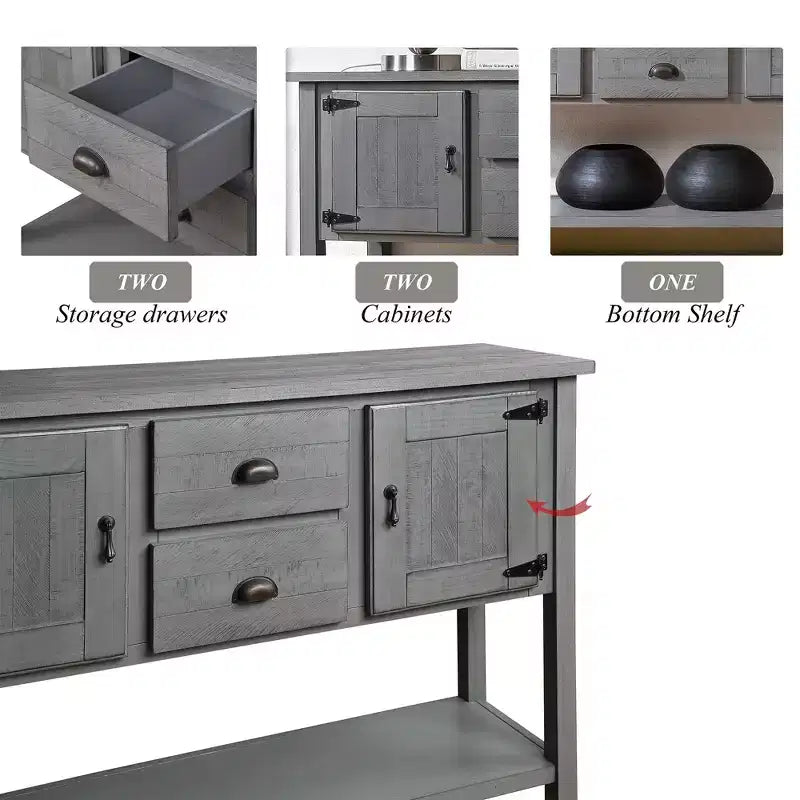 Tavolo a credenza in legno massello da 48 pollici con 2 cassetti, armadietti e ripiano inferiore, mobile buffet contenitore in stile vintage per soggiorno, cucina