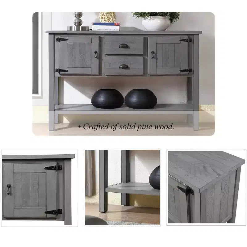 Tavolo a credenza in legno massello da 48 pollici con 2 cassetti, armadietti e ripiano inferiore, mobile buffet contenitore in stile vintage per soggiorno, cucina