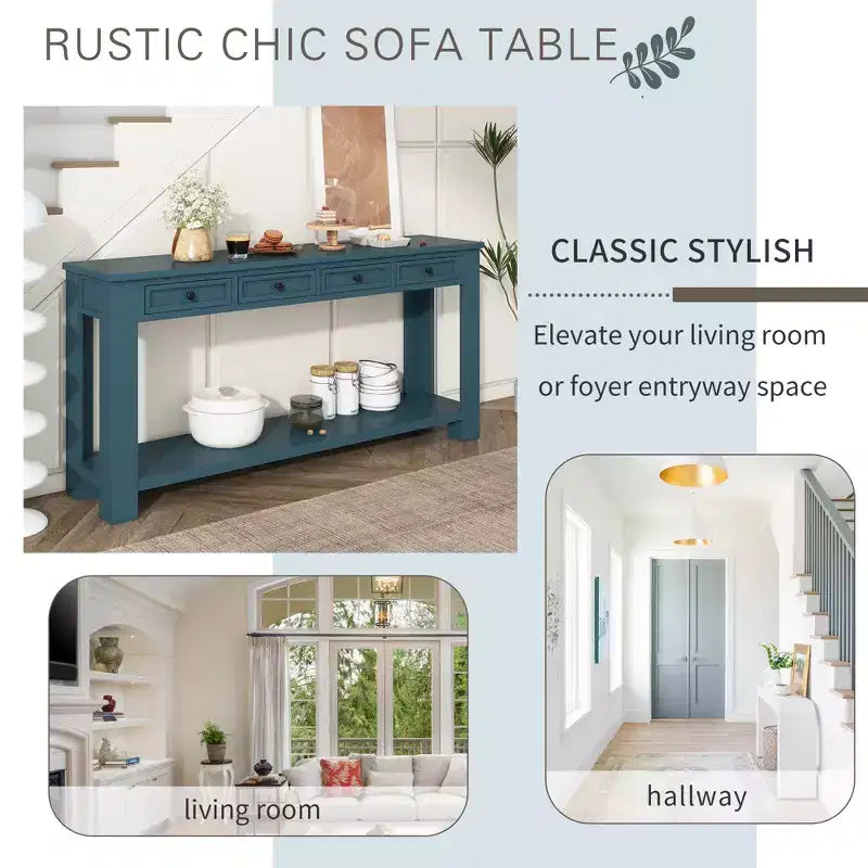 GDFStudio Tavolo consolle Lance in legno massello con cassetti e ripiano inferiore