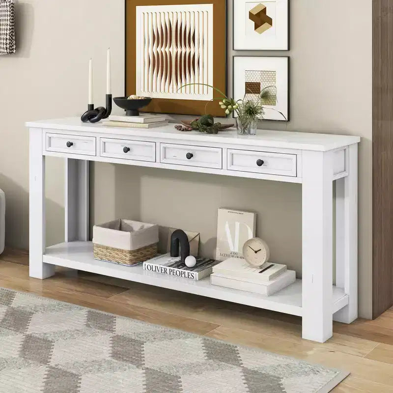 GDFStudio Tavolo consolle Lance in legno massello con cassetti e ripiano inferiore