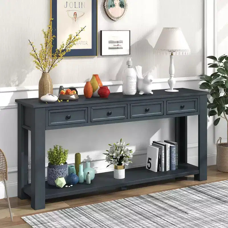 GDFStudio Tavolo consolle Lance in legno massello con cassetti e ripiano inferiore